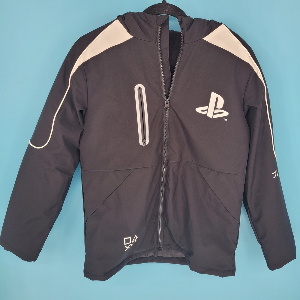 PlayStation Hooded Windbreaker Jacket Kids Size L Gamer Coat Black New NWT gamer